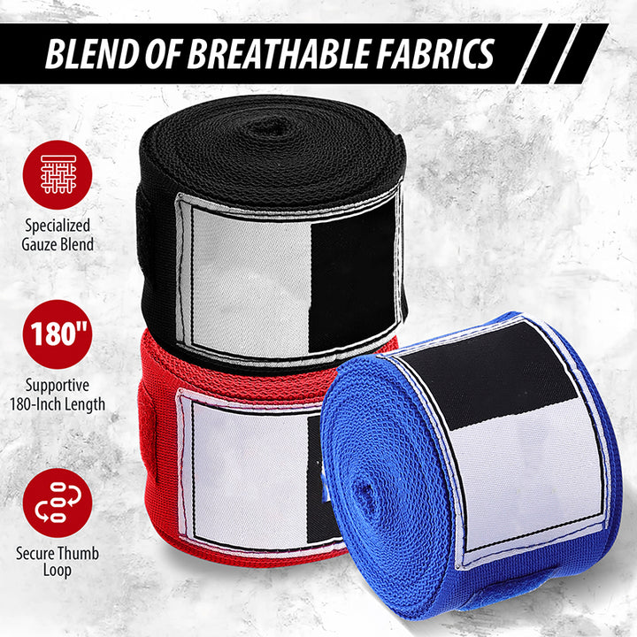 Premium Boxing Hand Wraps Inner Gloves – 180 Inch Elasticated Bandages with Thumb Loop, Wrist Protection for MMA, Muay Thai, Kickboxing, and Combat Sports
