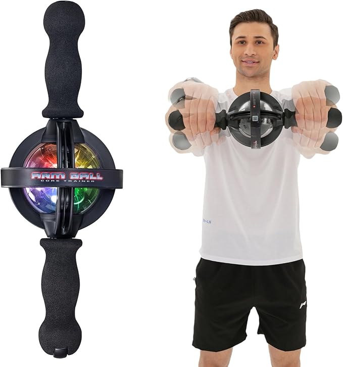 Premium Arm Strength Exerciser – Gyroscope Forearm Trainer with LED Light – Core Trainer for Home Gym Fitness – Powerball Arm Ball with Pull Rope Start, 200KG Resistance