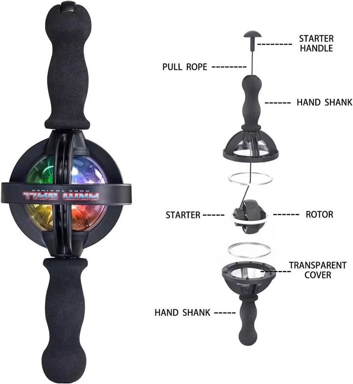Premium Arm Strength Exerciser – Gyroscope Forearm Trainer with LED Light – Core Trainer for Home Gym Fitness – Powerball Arm Ball with Pull Rope Start, 200KG Resistance