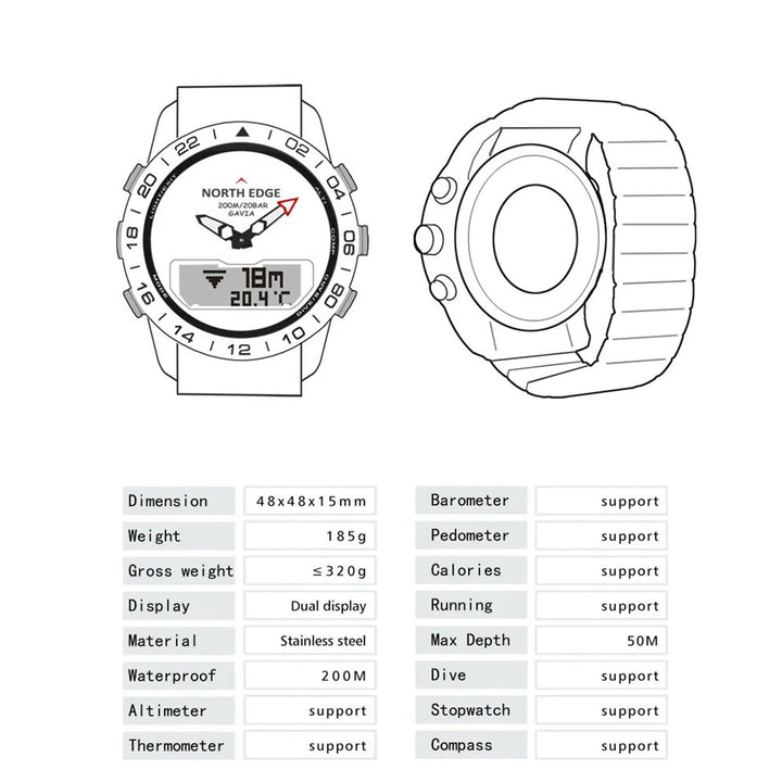 Premium Military Dive Watch for Men – 200M Waterproof, Altimeter, Compass, Barometer, Digital Clock, Thermometer, Pedometer, Stopwatch, Countdown Timer, EL Backlight