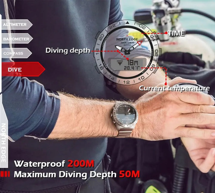 Premium Military Dive Watch for Men – 200M Waterproof, Altimeter, Compass, Barometer, Digital Clock, Thermometer, Pedometer, Stopwatch, Countdown Timer, EL Backlight