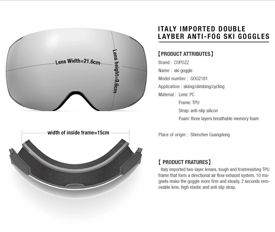 Premium Magnetic Ski Goggles – Quick-Change Lens, UV400 Protection, Anti-Fog, Explosion-Proof, Snowboard Ski Glasses for Men & Women, Includes Case and Yellow Lens