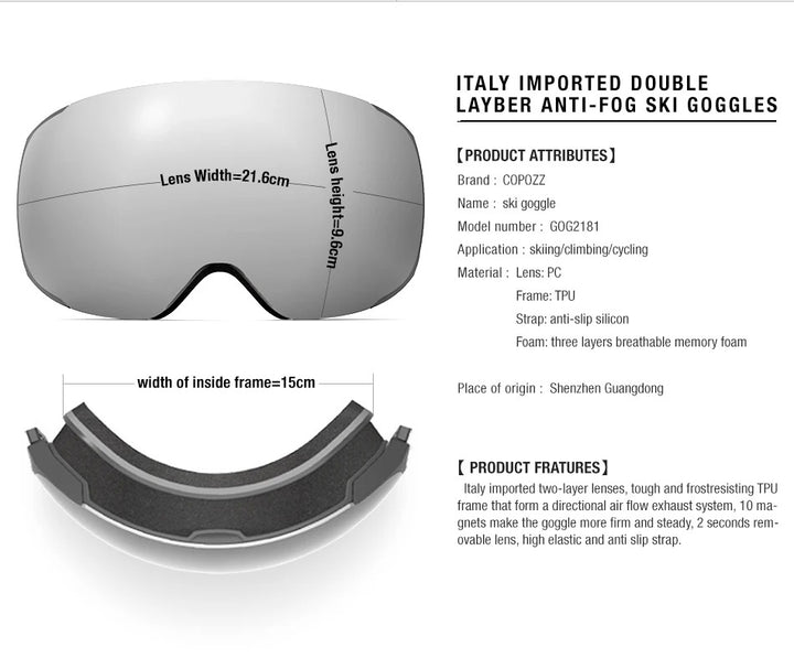 Premium Magnetic Ski Goggles – Quick-Change Lens, UV400 Protection, Anti-Fog, Explosion-Proof, Snowboard Ski Glasses for Men & Women, Includes Case and Yellow Lens