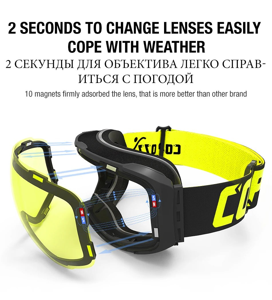 Premium Magnetic Ski Goggles – Quick-Change Lens, UV400 Protection, Anti-Fog, Explosion-Proof, Snowboard Ski Glasses for Men & Women, Includes Case and Yellow Lens
