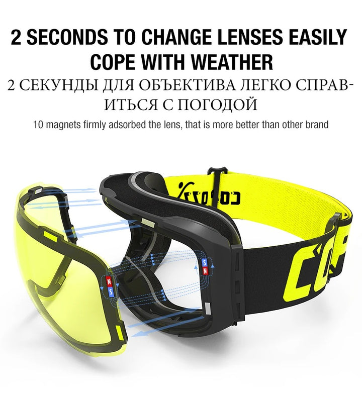 Premium Magnetic Ski Goggles – Quick-Change Lens, UV400 Protection, Anti-Fog, Explosion-Proof, Snowboard Ski Glasses for Men & Women, Includes Case and Yellow Lens