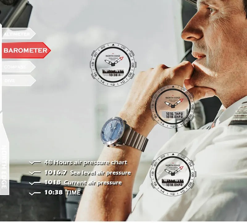 Premium Military Dive Watch for Men – 200M Waterproof, Altimeter, Compass, Barometer, Digital Clock, Thermometer, Pedometer, Stopwatch, Countdown Timer, EL Backlight