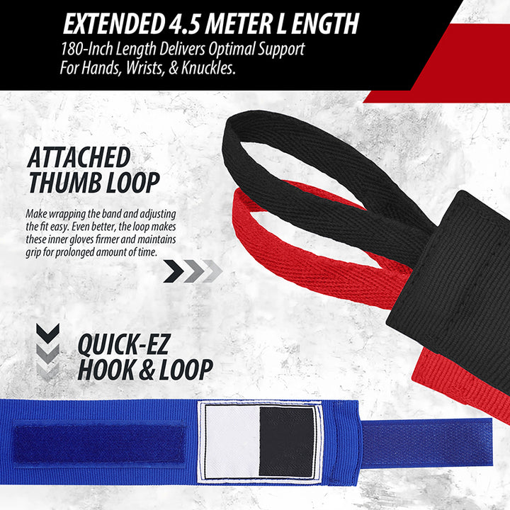 Premium Boxing Hand Wraps Inner Gloves – 180 Inch Elasticated Bandages with Thumb Loop, Wrist Protection for MMA, Muay Thai, Kickboxing, and Combat Sports