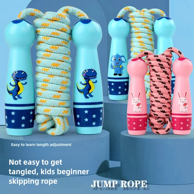 Premium Children's Adjustable Skipping Rope – Soft Cotton Rope with Natural Wooden Handles, Anti-Slip, Cartoon Design, 2.8m Length for Fitness and Fun Outdoors