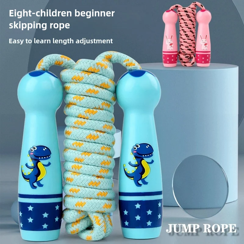 Premium Children's Adjustable Skipping Rope – Soft Cotton Rope with Natural Wooden Handles, Anti-Slip, Cartoon Design, 2.8m Length for Fitness and Fun Outdoors