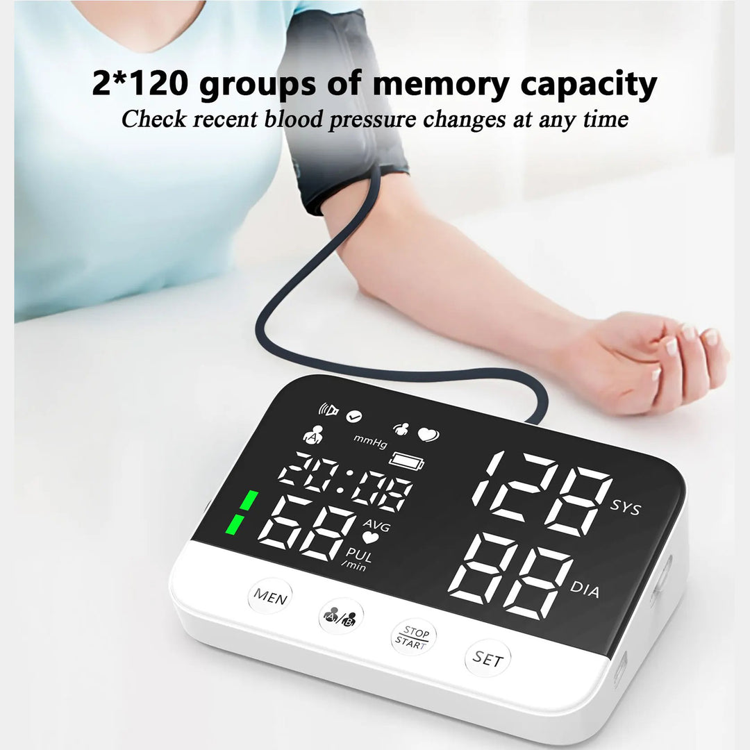 Premium Digital Upper Arm Blood Pressure Monitor – Accurate Sphygmomanometer, Full Automatic Pressurization & Decompression, LED Display, Medical BP Monitoring, 120 Set Memory, Lithium Battery Powered