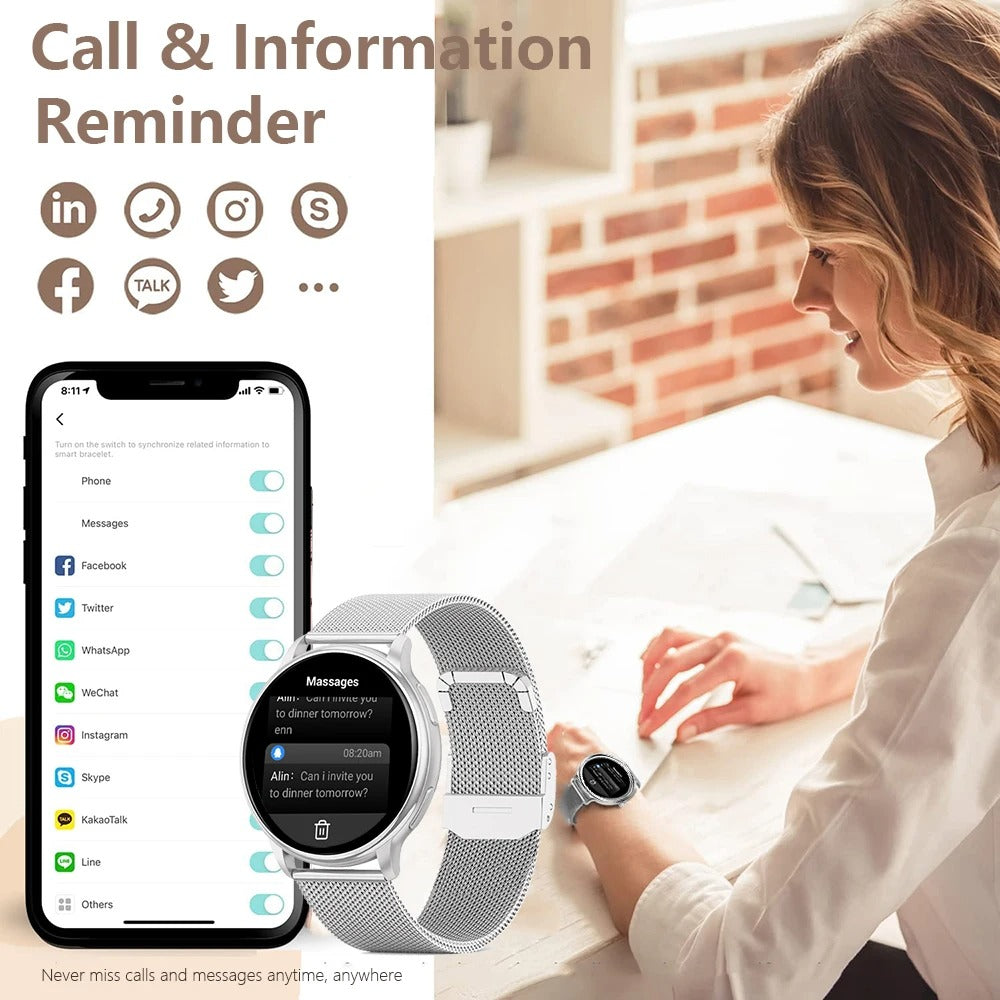 Premium Smartwatch for Women – Bluetooth Call, 100+ Sports Modes, Fitness Tracker, DIY Dials, Stylish Rosegold Design, Waterproof, Compatible with iOS & Android