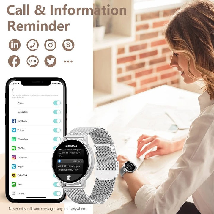 Premium Smartwatch for Women – Bluetooth Call, 100+ Sports Modes, Fitness Tracker, DIY Dials, Stylish Rosegold Design, Waterproof, Compatible with iOS & Android