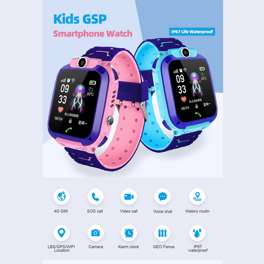 Premium Kids Smart Watch with 2G Call, Waterproof, GPS Tracker, SOS Button, LBS Location, Camera, for Boys & Girls, Compatible with iOS & Android, Gift for Children