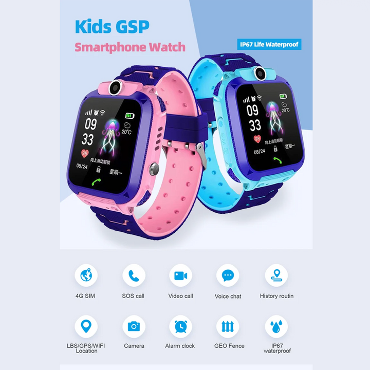 Premium Kids Smart Watch with 2G Call, Waterproof, GPS Tracker, SOS Button, LBS Location, Camera, for Boys & Girls, Compatible with iOS & Android, Gift for Children
