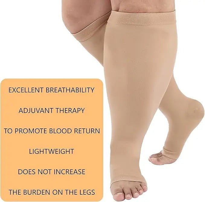 Premium Plus Size Compression Socks for Women & Men – 20-30mmHg Graduated Support – Open Toe, Toeless, Wide Calf – Medical & Travel