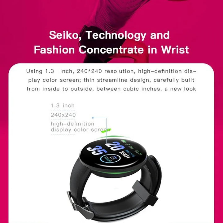 Premium D18 Smart Watch - Waterproof Fitness Tracker with Heart Rate, Blood Pressure, Oxygen Monitor, Call & Message Notifications, Compatible with Android & iOS