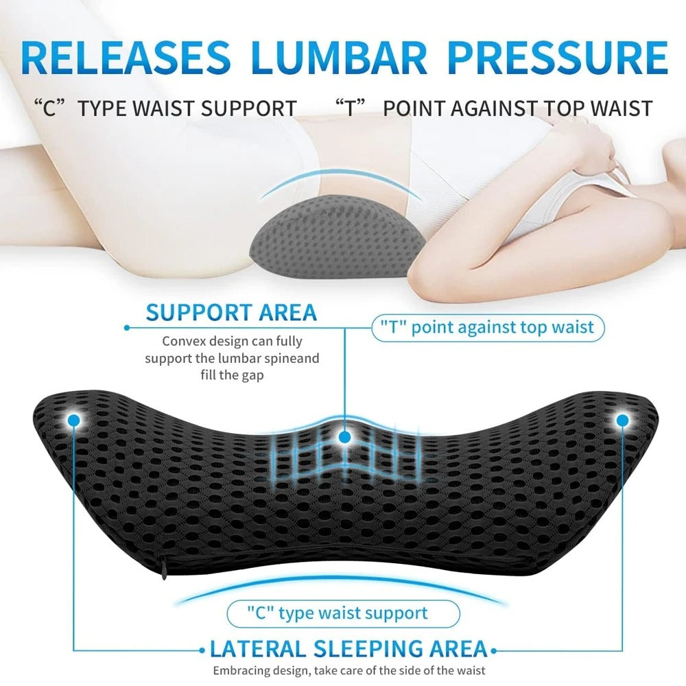 Premium Lumbar Support Pillow – Memory Foam Back Cushion for Car Seat & Office Chair – Ergonomic Waist Pillow for Lower Back Pain Relief, Breathable Removable Cover