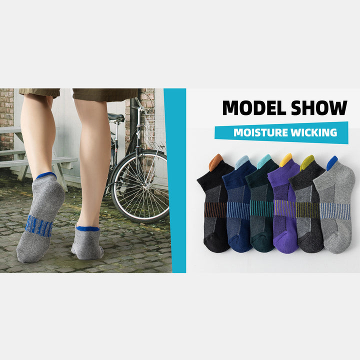 Premium Compression Socks for Men & Women – 6 Pairs Sweat Absorbing Ankle Socks for Hiking, Running, Sports – Low Cut, Cotton, Thick Support