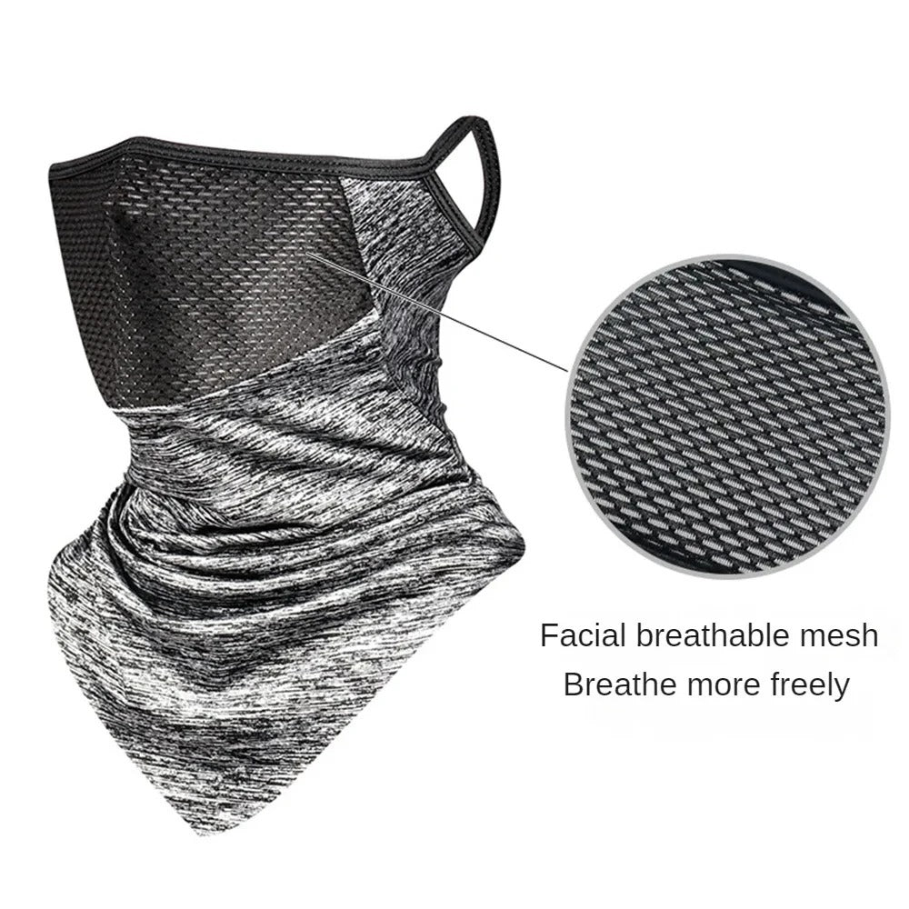 Premium Breathable Ear Hanging Mask – Ice Silk Cycling Face Cover, Triangle Headscarf, Nylon Cool Material for Outdoor Sports and Riding Protection