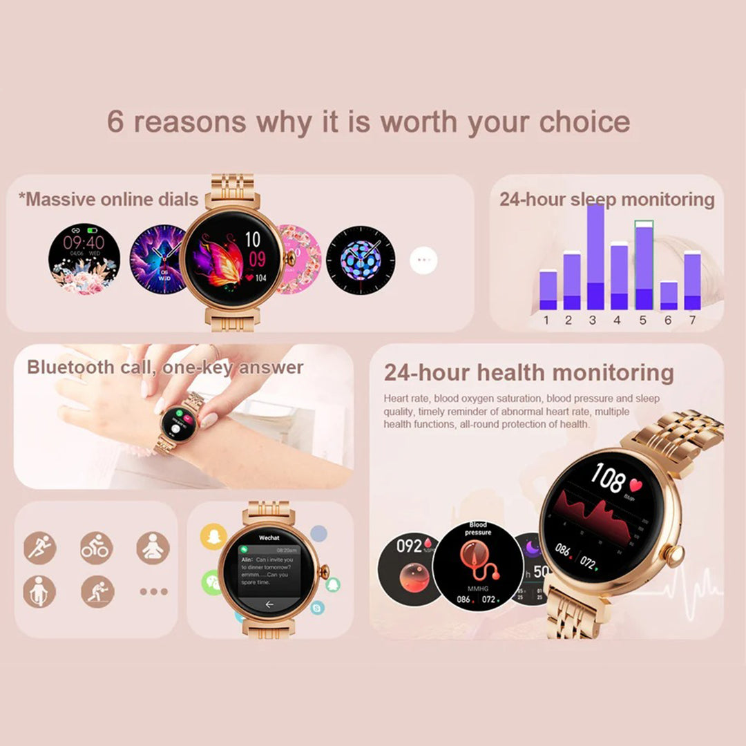 Premium Luxury Women's Smartwatch – Heart Rate, Blood Oxygen, Sleep Monitoring, Bluetooth Call, Diamond Bracelet, 1.32" HD Display, IP67 Waterproof, Fitness Tracker, Multi-Sport Modes