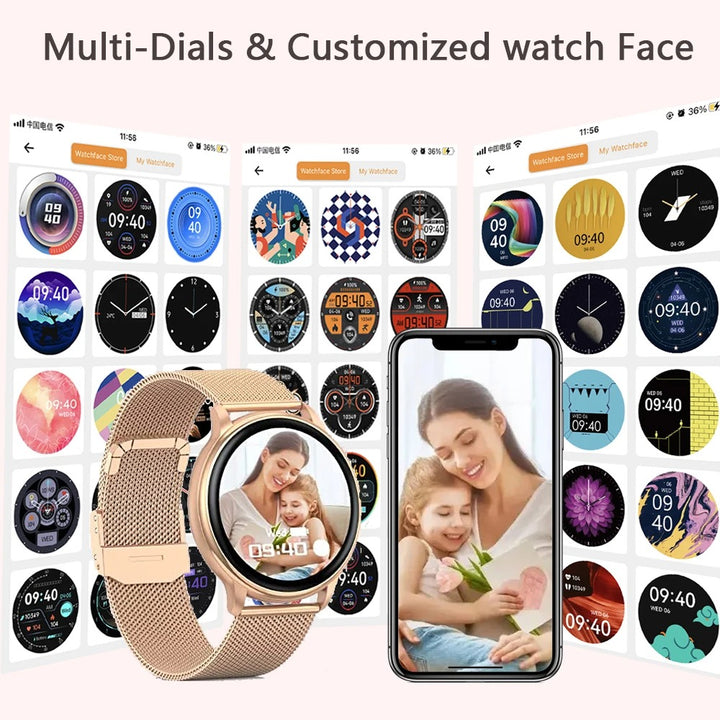Premium Smartwatch for Women – Bluetooth Call, 100+ Sports Modes, Fitness Tracker, DIY Dials, Stylish Rosegold Design, Waterproof, Compatible with iOS & Android