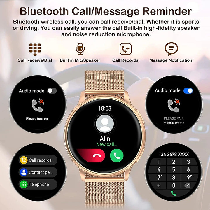 Premium Smartwatch for Women – Bluetooth Call, 100+ Sports Modes, Fitness Tracker, DIY Dials, Stylish Rosegold Design, Waterproof, Compatible with iOS & Android