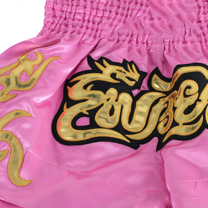 Premium Muay Thai Shorts 2024 – Unisex Boxing & Kickboxing Training Pants with Embroidery, Wide-Leg Design for Men, Women, Kids – Breathable Satin Polyester, Ideal for MMA, Sanda Martial Arts, Gym Workout Gear