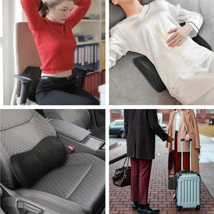 Premium Lumbar Support Pillow – Memory Foam Back Cushion for Car Seat & Office Chair – Ergonomic Waist Pillow for Lower Back Pain Relief, Breathable Removable Cover