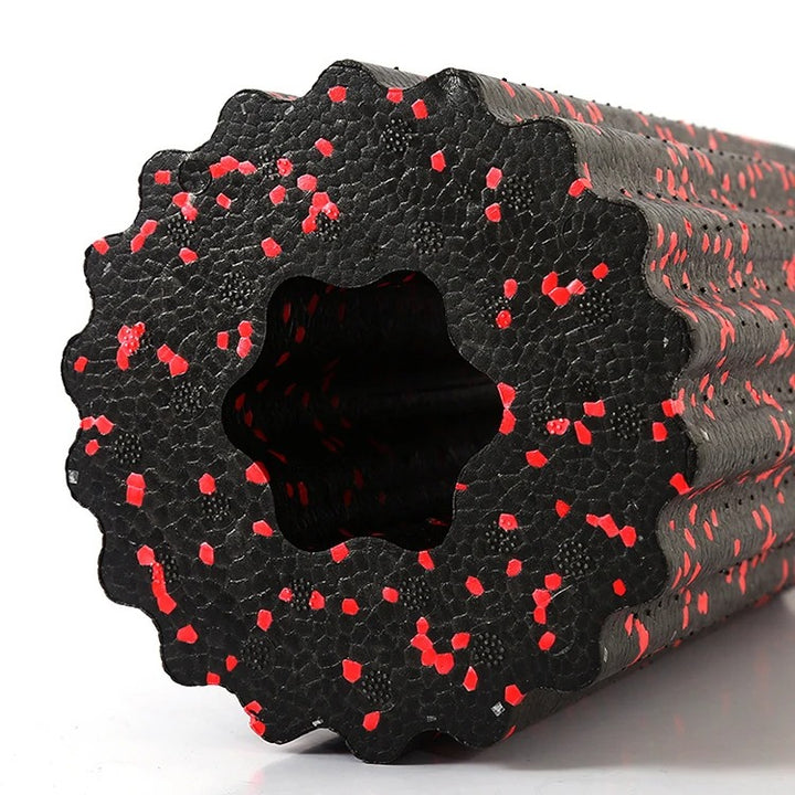 Premium EPP Foam Roller for Muscle Relaxation, Yoga Column, High Hardness, Hollow Shaft, Lean Leg Fitness, Plum Shaped Design, Smooth Surface, Black & Red, 30x15x15cm