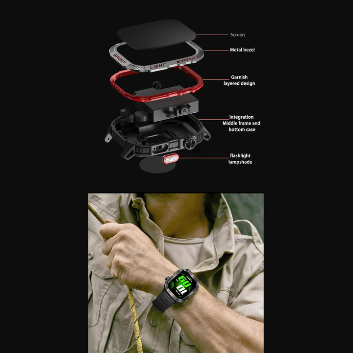 Premium GPS Smartwatch for Men – 2.01" HD Display, Waterproof, Bluetooth Calling, Compass, Flashlight, Fitness Tracker, 600mAh Battery, Outdoor Sport Mode