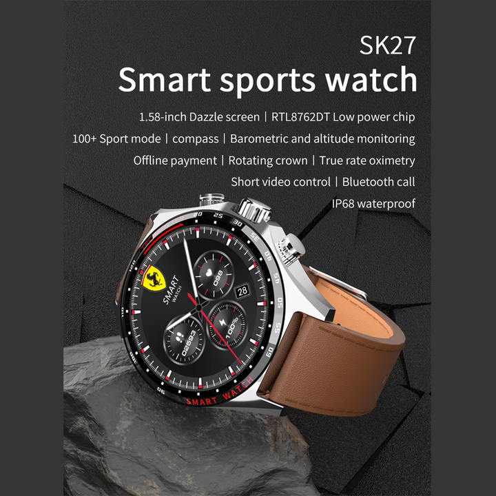 Premium Outdoor Sports GPS Smart Watch for Men – Bluetooth Call, HD AMOLED Screen, Health Monitoring, Compass, IP68 Waterproof, Multi-Sport Mode, Sleep & Blood Oxygen Monitoring, Music Control