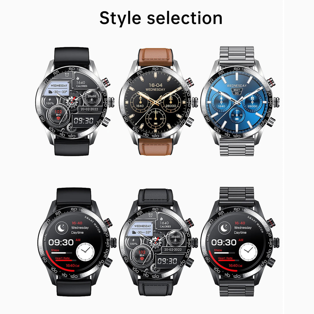 Premium Smartwatch for Men – ECG + PPG, Bluetooth Call, AMOLED Full Touch, NFC, Sports Mode, Waterproof, Heart Rate, Blood Pressure, Sleep Monitoring, Compatible with Android & iOS