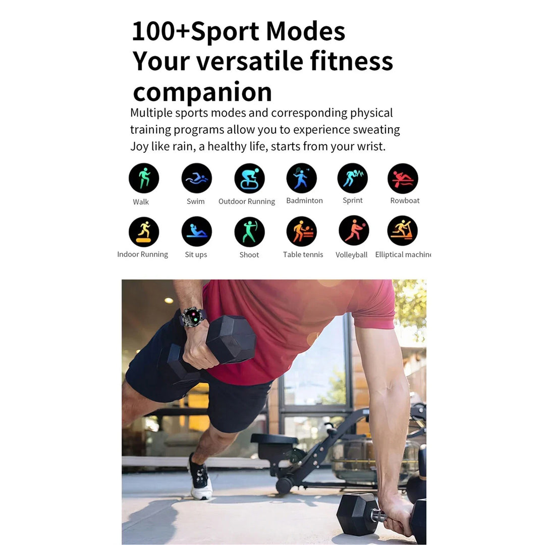 Premium Smartwatch with 1.43" AMOLED Display – Voice Calling, 100 Sports Modes, Military Grade Toughness, Waterproof, 7-Day Battery, Bluetooth, Custom Watch Faces