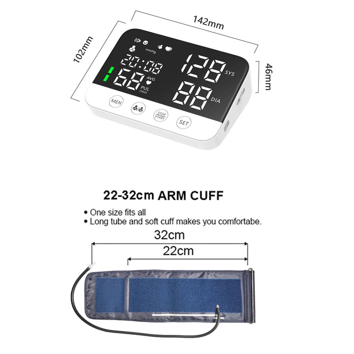 Premium Digital Upper Arm Blood Pressure Monitor – Accurate Sphygmomanometer, Full Automatic Pressurization & Decompression, LED Display, Medical BP Monitoring, 120 Set Memory, Lithium Battery Powered