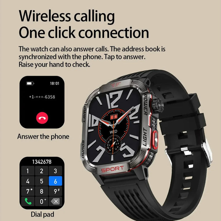 Premium GPS Smartwatch for Men – 2.01" HD Display, Waterproof, Bluetooth Calling, Compass, Flashlight, Fitness Tracker, 600mAh Battery, Outdoor Sport Mode
