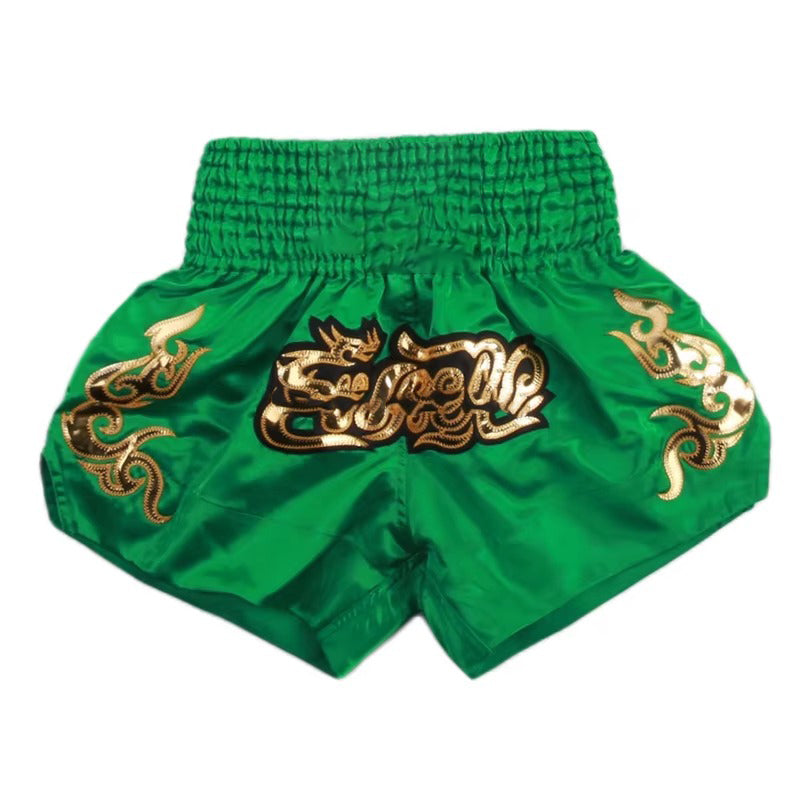 Premium Muay Thai Shorts 2024 – Unisex Boxing & Kickboxing Training Pants with Embroidery, Wide-Leg Design for Men, Women, Kids – Breathable Satin Polyester, Ideal for MMA, Sanda Martial Arts, Gym Workout Gear