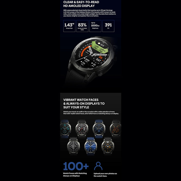 Premium GPS Sports Smartwatch for Men - 1.43” AMOLED, Built-in GPS, 100+ Sports Modes, Health Tracking, 18-Day Battery, Waterproof, Bluetooth Calls