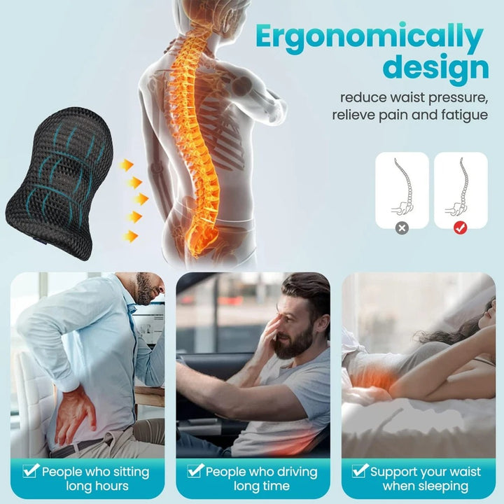 Premium Lumbar Support Pillow – Memory Foam Back Cushion for Car Seat & Office Chair – Ergonomic Waist Pillow for Lower Back Pain Relief, Breathable Removable Cover