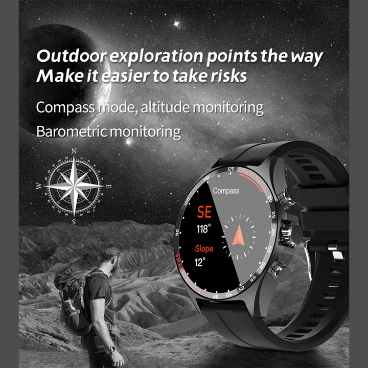 Premium Outdoor Sports GPS Smart Watch for Men – Bluetooth Call, HD AMOLED Screen, Health Monitoring, Compass, IP68 Waterproof, Multi-Sport Mode, Sleep & Blood Oxygen Monitoring, Music Control