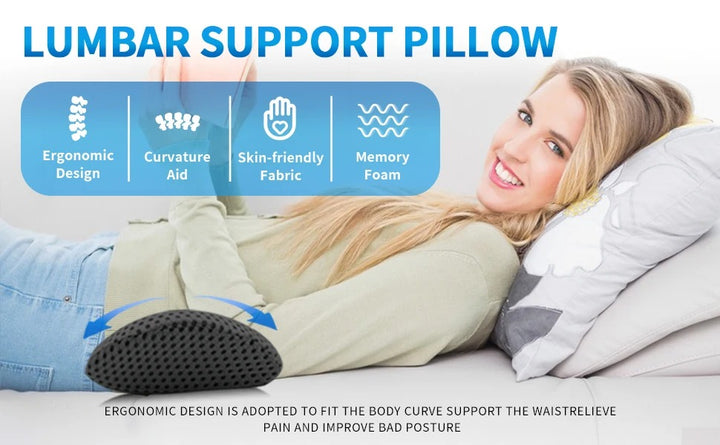 Premium Lumbar Support Pillow – Memory Foam Back Cushion for Car Seat & Office Chair – Ergonomic Waist Pillow for Lower Back Pain Relief, Breathable Removable Cover