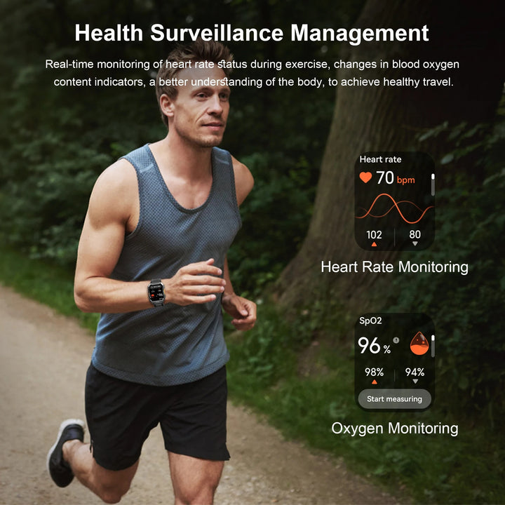 Premium Rugged Smartwatch for Outdoor – 2.01" HD TFT Display, Bluetooth Calling, 900mAh Battery, Heart Rate & Blood Oxygen Monitor, Emergency Lighting, Waterproof, Fitness Tracker