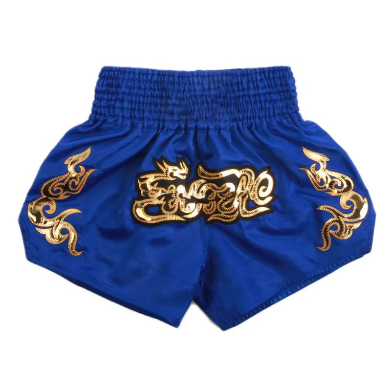 Premium Muay Thai Shorts 2024 – Unisex Boxing & Kickboxing Training Pants with Embroidery, Wide-Leg Design for Men, Women, Kids – Breathable Satin Polyester, Ideal for MMA, Sanda Martial Arts, Gym Workout Gear