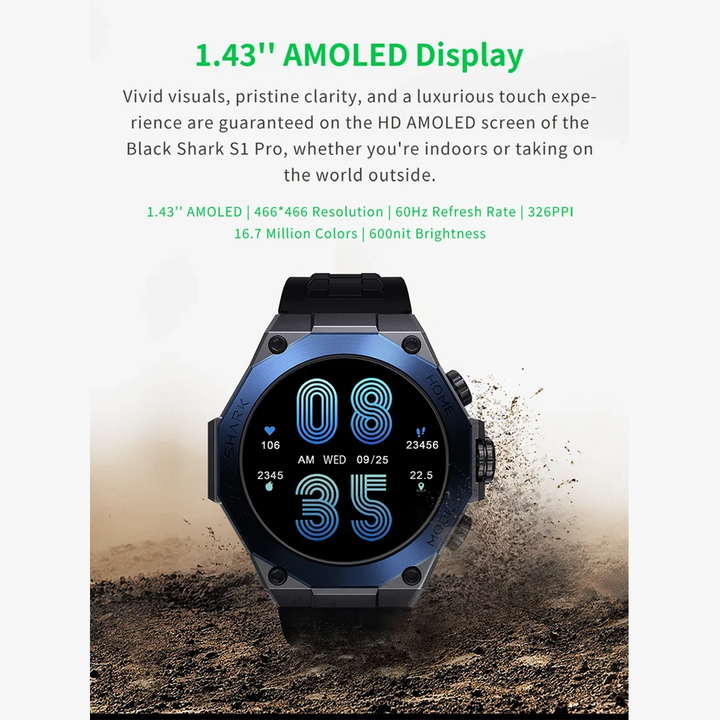 Premium Smartwatch for Men & Women – 1.43" AMOLED Display, GPS, 100+ Sports Modes, 21 Days Battery Life, 5ATM Waterproof, Wireless Charging, AI Voice Assistant, Global Version