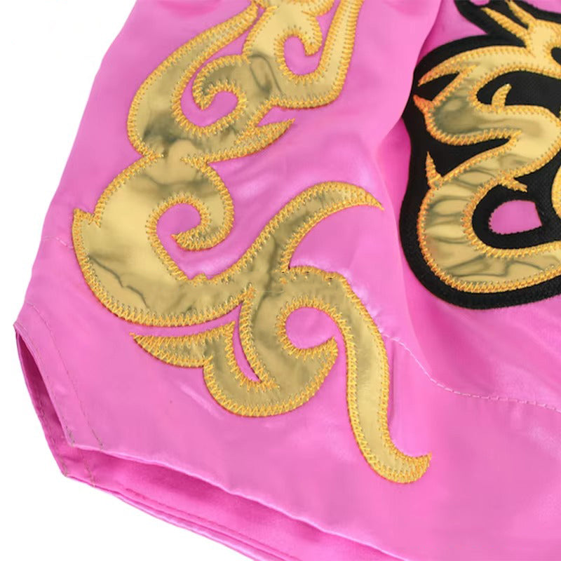 Premium Muay Thai Shorts 2024 – Unisex Boxing & Kickboxing Training Pants with Embroidery, Wide-Leg Design for Men, Women, Kids – Breathable Satin Polyester, Ideal for MMA, Sanda Martial Arts, Gym Workout Gear