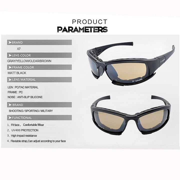 Premium Tactical Polarized Sport Glasses – UV Protection, Anti-Glare, 4 Lens Options for Shooting, Airsoft, Hunting, Hiking & Safety Eyewear