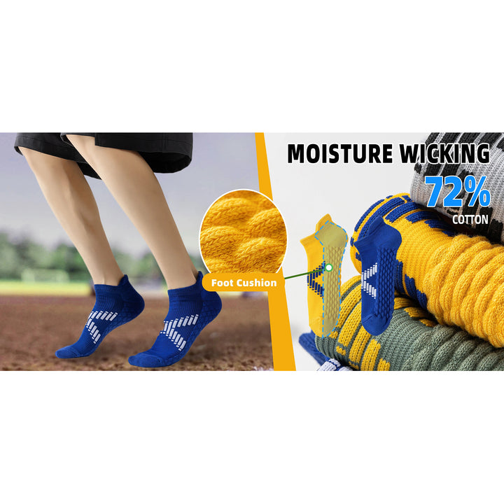 Premium Sweat Absorbing Compression Running & Hiking Socks – 6 Pairs, Thick Cotton Ankle Sports Socks for Men & Women, Low Cut, Breathable, Moisture-Wicking, Compression Support