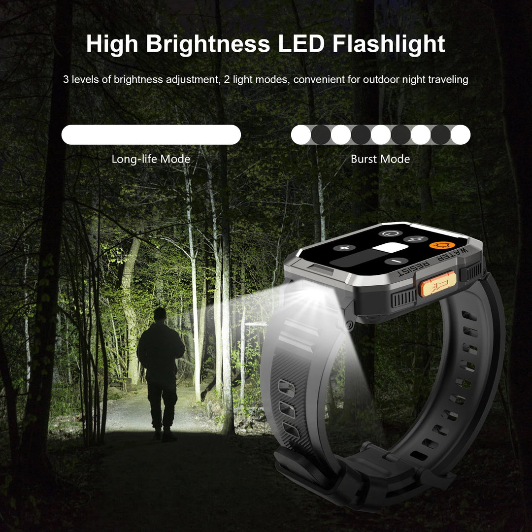 Premium Rugged Smartwatch for Outdoor – 2.01" HD TFT Display, Bluetooth Calling, 900mAh Battery, Heart Rate & Blood Oxygen Monitor, Emergency Lighting, Waterproof, Fitness Tracker