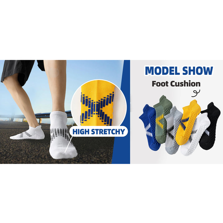 Premium Sweat Absorbing Compression Running & Hiking Socks – 6 Pairs, Thick Cotton Ankle Sports Socks for Men & Women, Low Cut, Breathable, Moisture-Wicking, Compression Support