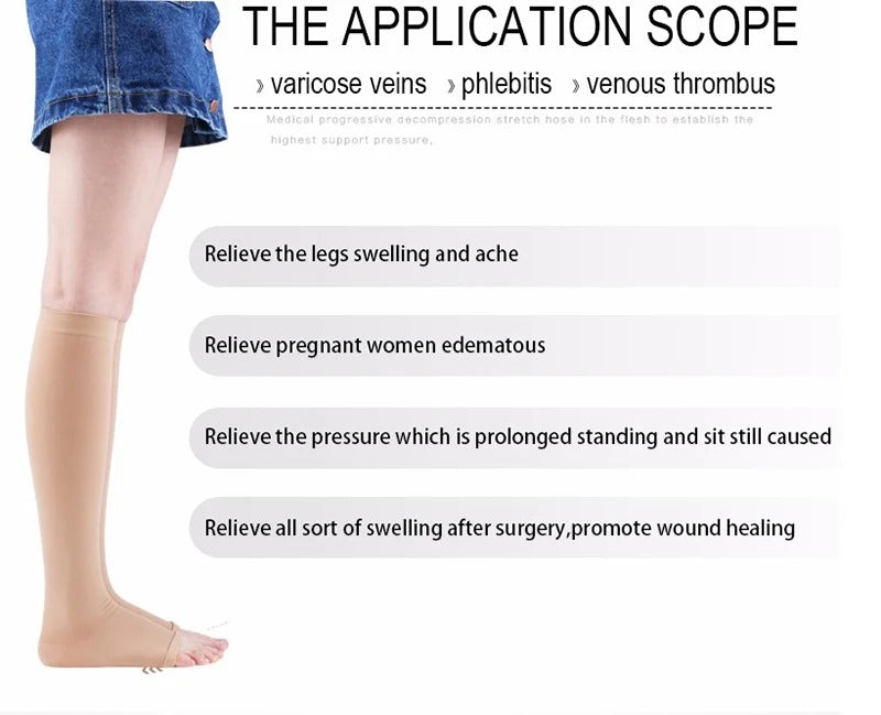 Premium Compression Support Stockings for Varicose Veins – Below Knee Circulation Socks for Pain Relief, Muscle Support & Comfort – Breathable Nylon/Spandex – Black/Nude – S-M, L-XL, XXL