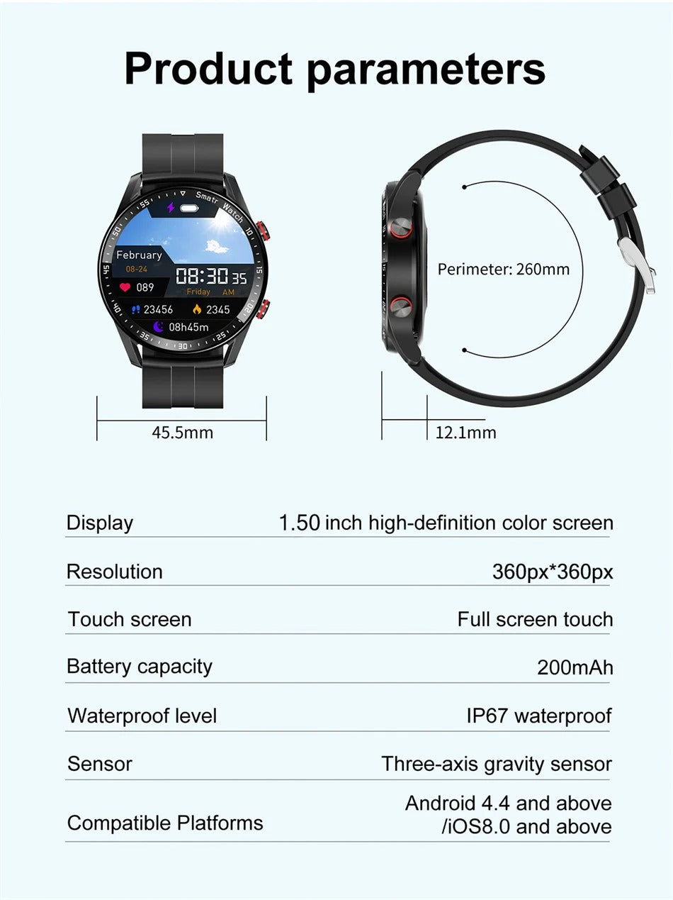 Premium Smartwatch for Men – Full Circle Touch Screen, Bluetooth Call, Waterproof, Heart Rate & Blood Pressure Monitoring, Sports Activity Tracker